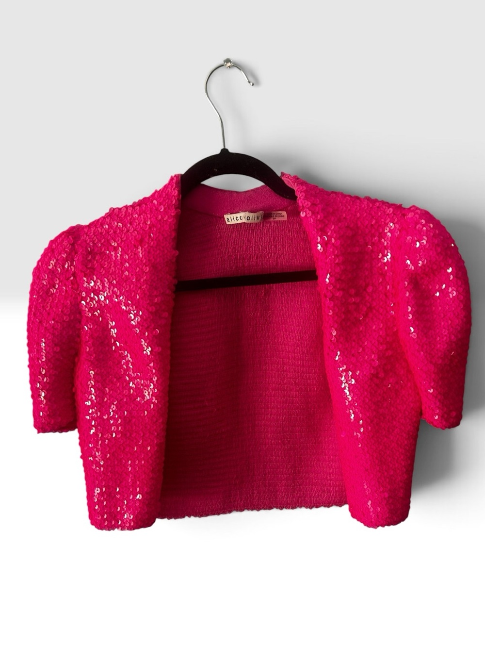 Alice + Olivia Hot Pink Sequin Crop Shrug Cardigan Bolero Small
